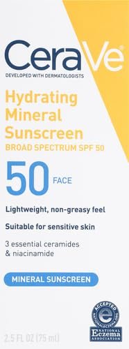 CeraVe 100 Mineral Sunscreen SPF 50 | Face Sunscreen with Zinc | 2.5 oz