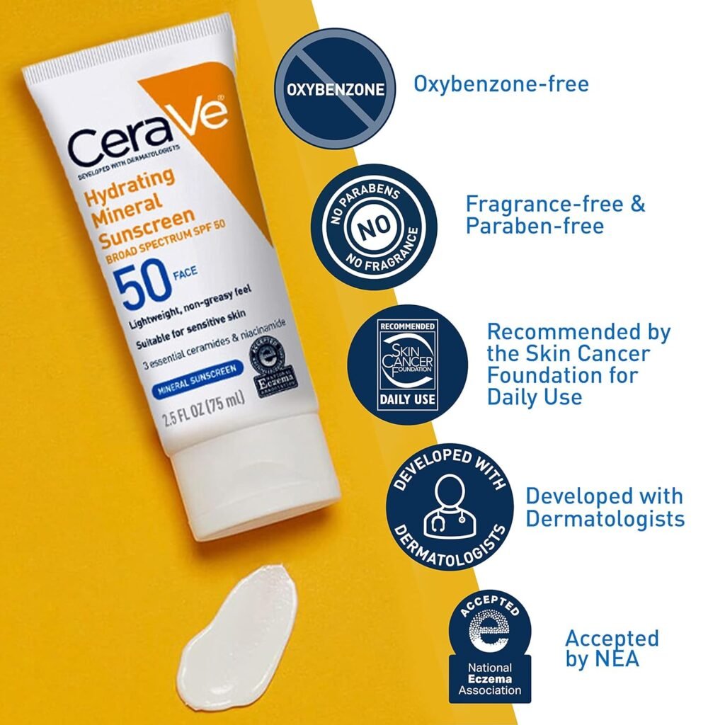 CeraVe 100 Mineral Sunscreen SPF 50 | Face Sunscreen with Zinc | 2.5 oz