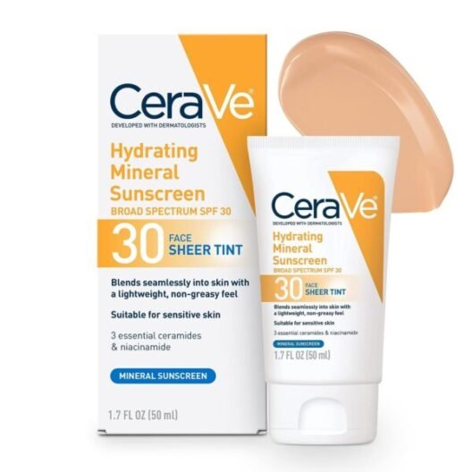 CeraVe Hydrating Mineral Sunscreen Broad Spectrum| Tinted Sunscreen with SPF 30 With Zinc Oxide | 1.7 Fluid Ounce