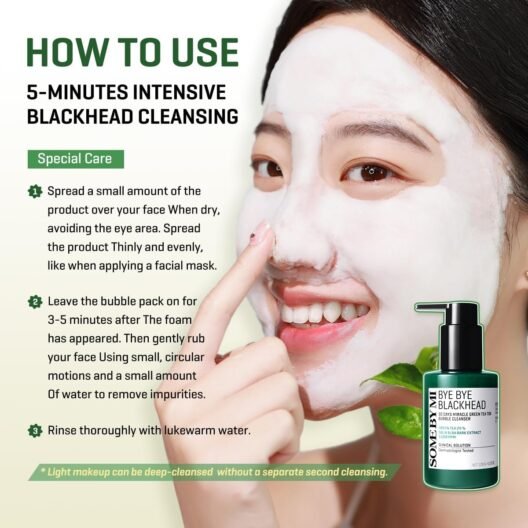 SOME BY MI Bye Bye Blackhead 30 Days Miracle Green Tea Tox Bubble Cleanser – 4.23 Oz, 120g – Made from Green Tea Extract – Mild Daily Face Wash for Removing Sebum and Blackheads – Korean Skin Care for UK