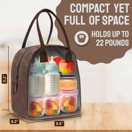 Asebbo Insulated Waxed Canvas Lunch Bag For Professional Women Reusable Insulated Leakproof Waterproof - Image 3
