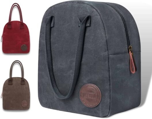 Asebbo Insulated Waxed Canvas Lunch Bag - Elegant Grey  Leakproof Waterproof Thermal Cooler Food Handbags High Capacity
