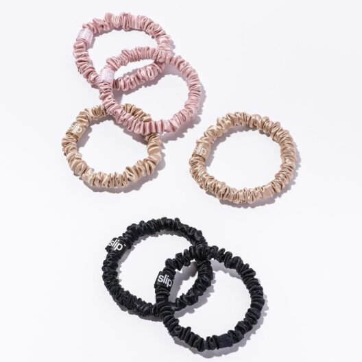 Slip Silk Skinnie Scrunchies in Black, Pink, and Caramel - Elastic Scrunchies Set (6 Scrunchies) - Image 3