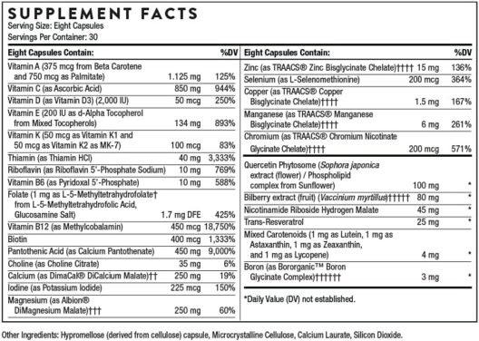 THORNE Advanced Nutrients - Multivitamin and Mineral Supplement with Nicotinamide Riboside - Foundational Support, Healthy Aging and Eye Health - Gluten-Free, Soy-Free - 240 Capsules - 30 Servings - Image 4