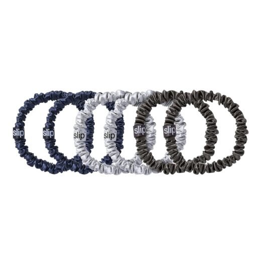 Slip Silk Skinnie Scrunchies Midnight Collection (Charcoal, Navy, Silver) - Elastic Scrunchies Set (6 Scrunchies) - Image 5
