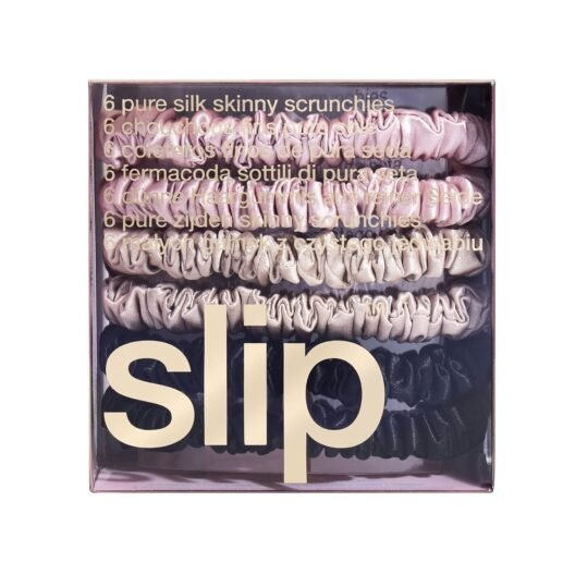 Slip Silk Skinnie Scrunchies in Black, Pink, and Caramel - Elastic Scrunchies Set (6 Scrunchies) - Image 4