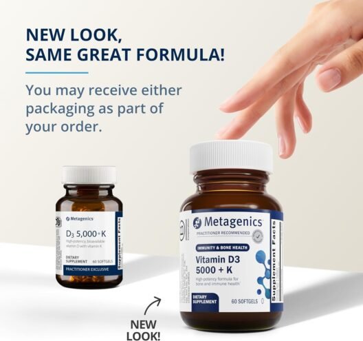 Metagenics Vitamin D3 + K - for Immune Support, Bone Health & Heart Health* - Vitamin D with MK-7 (Vitamin K2) - Non-GMO - Gluten-Free - 60 Softgels - 5,000 IU - Image 3