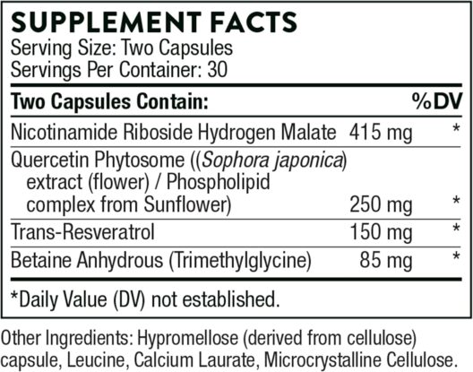 THORNE ResveraCel - Nicotinamide Riboside with Quercetin Phytosome and Resveratrol - Support Healthy Aging, Methylation, Cellular Energy Production and Metabolism - 60 Capsules - 30 Servings - Image 5