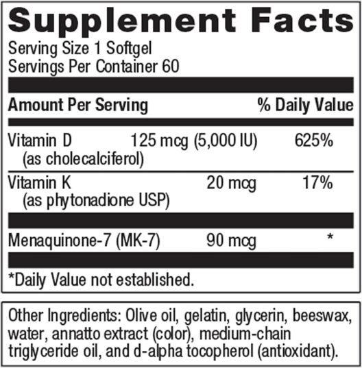 Metagenics Vitamin D3 + K - for Immune Support, Bone Health & Heart Health* - Vitamin D with MK-7 (Vitamin K2) - Non-GMO - Gluten-Free - 60 Softgels - 5,000 IU - Image 4