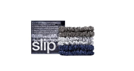 Slip Silk Skinnie Scrunchies Midnight Collection (Charcoal, Navy, Silver) - Elastic Scrunchies Set (6 Scrunchies)