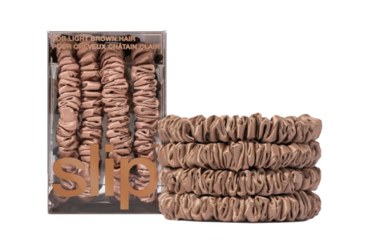 Slip Silk Skinny Scrunchies Light Brown - Elastic Scrunchies Set (4 Scrunchies)