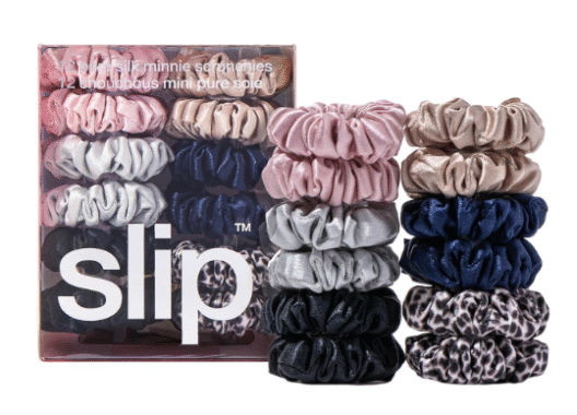 SLIP 100% Pure 22 Momme Mulberry Silk Minnie Scrunchies - Classic - Set of 12 in Pink, Caramel, Silver, Navy, Leopard & Black