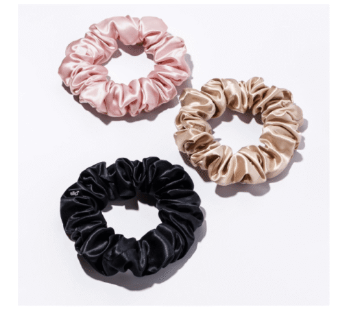 Slip Silk Large Scrunchies in Black, Pink, and Caramel - Elastic Scrunchies Set (3 Scrunchies) - Image 4