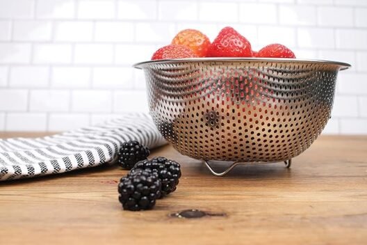 RSVP International Endurance Kitchen Collection Colander Strainer, Berry, Pierced Stainless Steel - Image 2