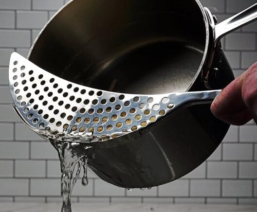 RSVP International Endurance Collection Pierced Crescent Pot Strainer, 14x75x2x75", 18/8 Stainless Steel - Image 2
